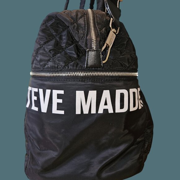 Steve Madden Quilted Black Travel Weekend Crossbody Duffle Tote Bag - Picture 5 of 11